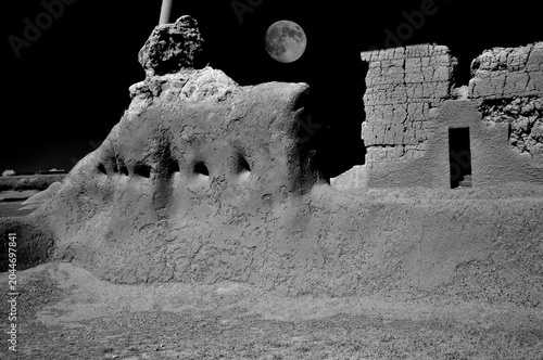 Full, moon High Contrast Casa Grande National Monument Black and White