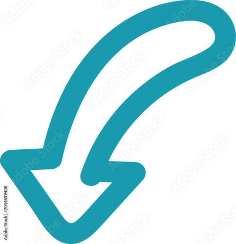 A hand-drawn teal arrow icon with a curved tail pointing downwards towards the left side