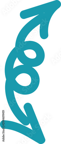 Teal hand-drawn double-headed arrow icon with curly loops isolated on a black background for design.