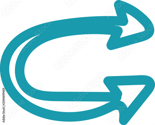 Minimalist teal circular arrow icon representing refresh, recycle, or continuous loop movement for web and app design.