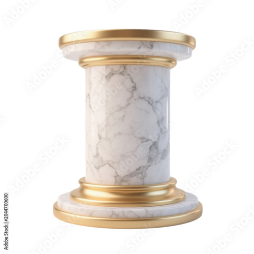 Marble and Gold Pedestal: An elegant marble pedestal with ornate gold accents stands ready to display a prized object, symbolizing prestige and honor in a clean, isolated presentation.