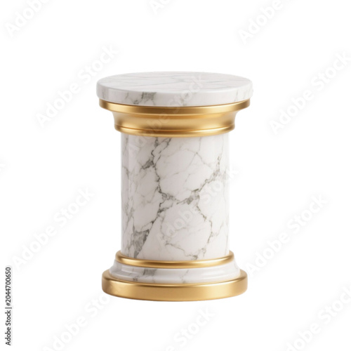 Ancient Column Pedestal: A classical marble column pedestal with golden accents, evoking a sense of history and grandeur. It stands as a symbol of enduring design and architectural elegance.
