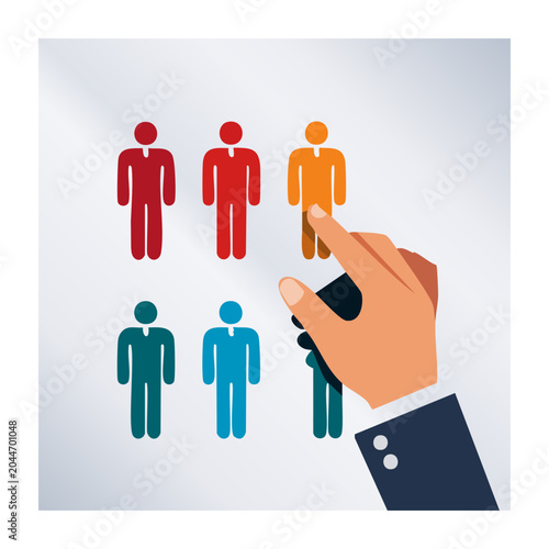 Hand selecting one person icon from a group