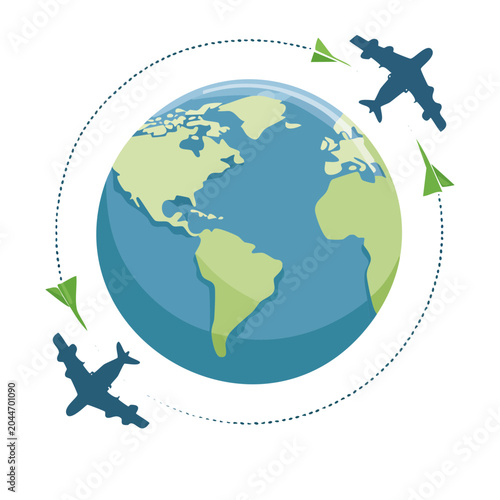 Illustration of Earth with airplanes flying around