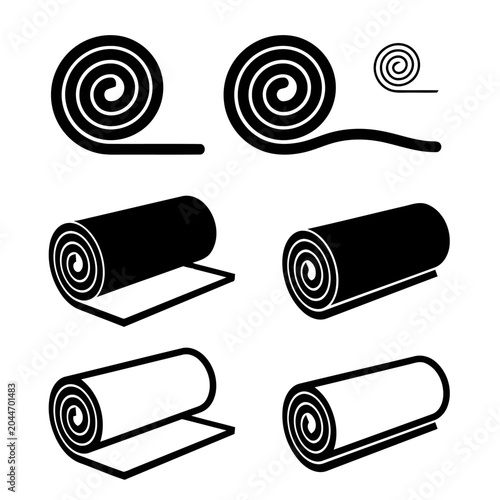 Roll of material icons set, industrial fabric or paper rolls
