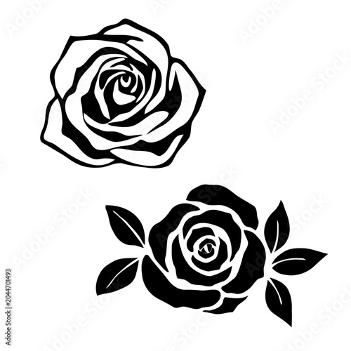 Black and white rose silhouettes, floral design elements