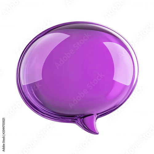 Purple glossy 3d speech bubble icon presenting communication, chat, and social media dialogue transparent concept background