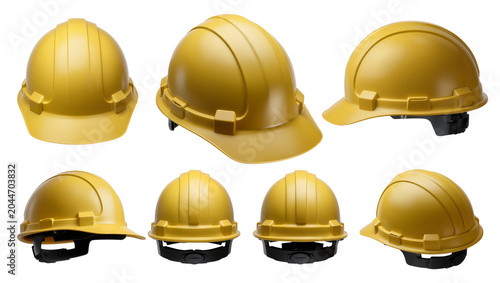 Obraz na plátně Yellow hard hats safety helmets construction head protection
