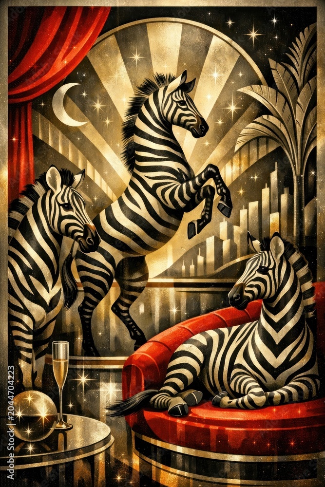 Fototapeta premium Zebras in glamorous art deco.