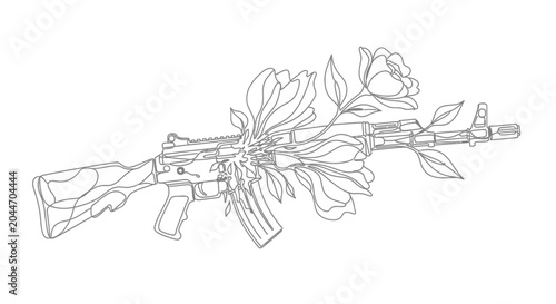 Foto flower, gun, line art, assault rifle, blossom