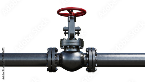 фотографія Industrial pipeline valve with red handwheel and metal pipe