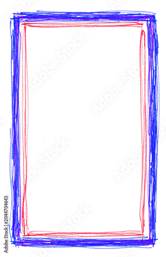 Blue and red color pencil frame, PNG isolated