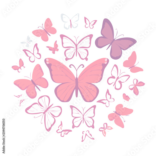 Pink and purple butterflies arranged in a circle