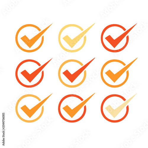 Set of checkmarks in circles, flat design