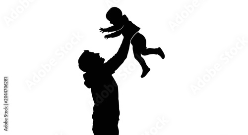 Father throwing his child in the air silhouette.
