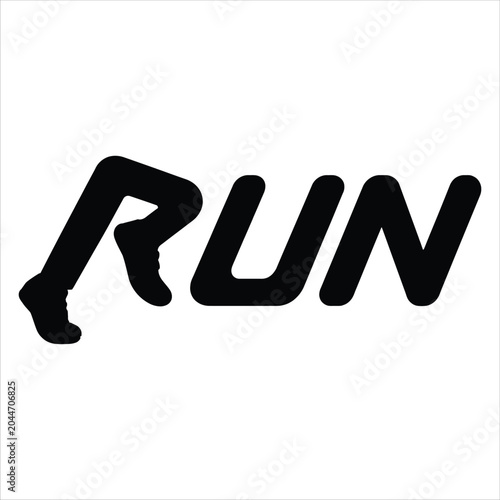 RUN Typography Vector - Dynamic Running Figure Silhouette Design.