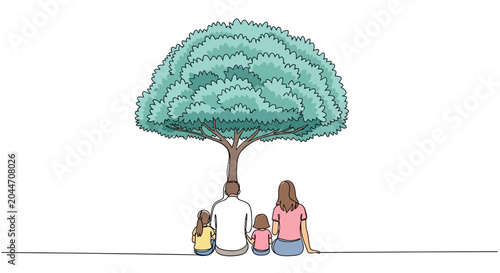Family Under Large Tree - Unity, Growth, Protection, Nature