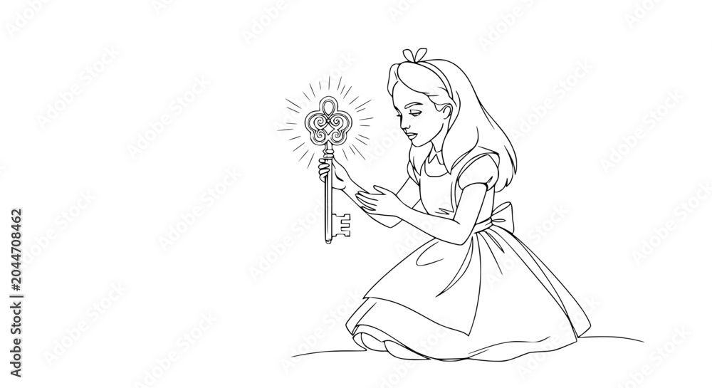 Fototapeta premium Girl with Magic Key - Fantasy Illustration