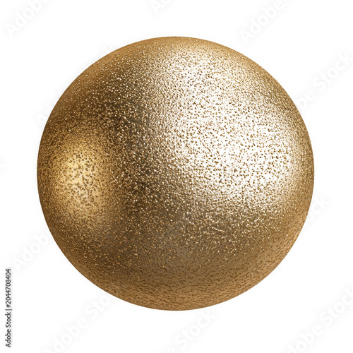 Gold textured sphere with abstract rough metallic surface, transparent background isolated