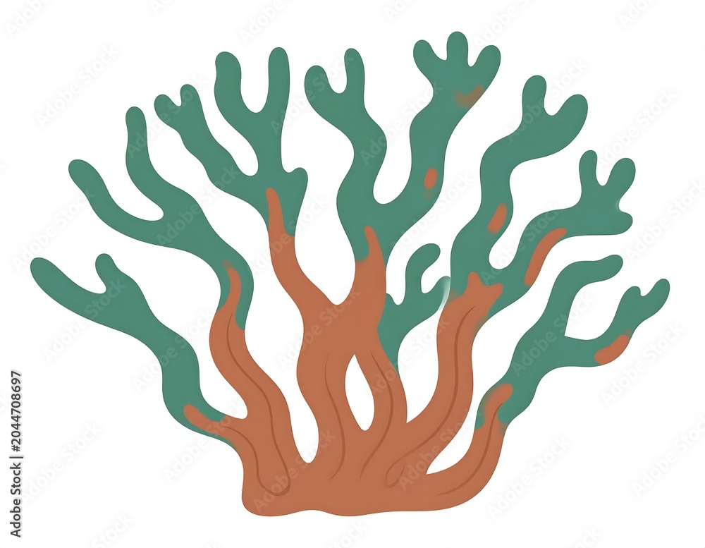 Naklejka premium Stylized Green and Brown Coral Branches Isolated on White Background