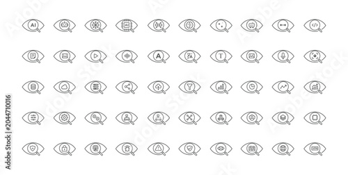 AI Search and Analysis Icons Set Collection Vector Line Style Pack