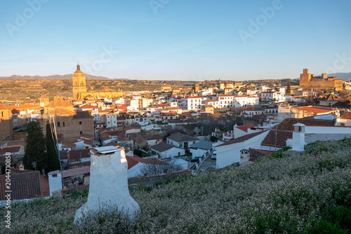 Panoramic view of Guadix with cathedral and Alcazaba fortress at sunset, Granada, Andalusia, Spain