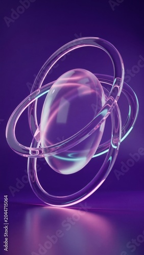 Glowing purple orb with neon rings, futuristic technology concept