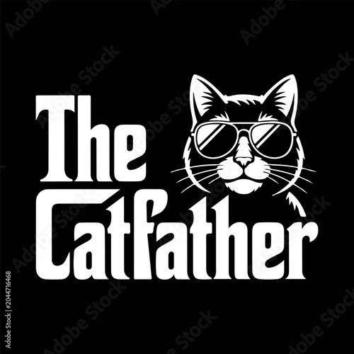 Quadro su tela The Catfather funny cat vector illustration with sunglasses