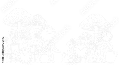 Schilderij op canvas Whimsical Mushroom Forest with Clocks and Gears - Fantasy Illustration