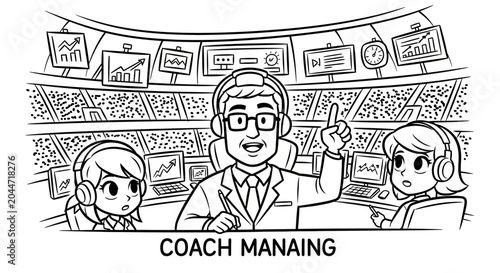 Illustration of a Business Coach Managing Team Projects.