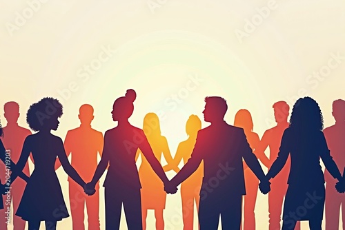Diverse Group of Silhouetted Individuals Embracing Inclusivity and Equality in the Workplace