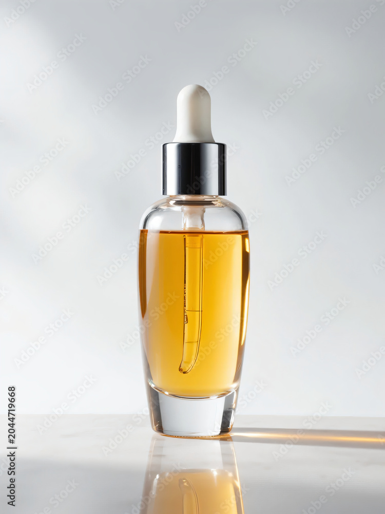 Naklejka premium Golden cosmetic serum glass dropper bottle isolated on white background