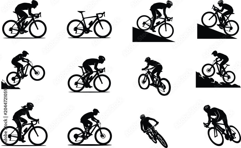 Obraz premium Cyclist Silhouette Collection Mountain Bike Vector Set