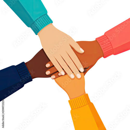 Diverse Hands Stacked Together Symbolizing Teamwork Unity Friendship and Global Collaboration, Generative AI