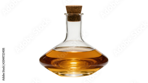 Tableau sur toile Glass decanter with amber liquid and cork stopper