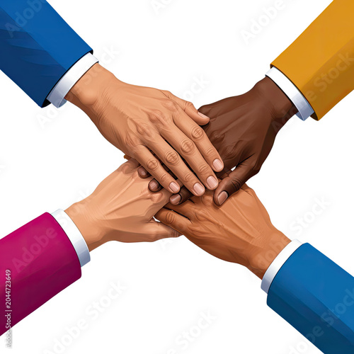 Diverse Hands Stacked Together Symbolizing Teamwork Unity Friendship and Global Collaboration, Generative AI
