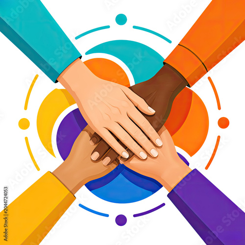 Diverse Hands Stacked Together Symbolizing Teamwork Unity Friendship and Global Collaboration, Generative AI