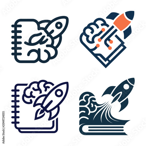 Rocket launching from notebook icons