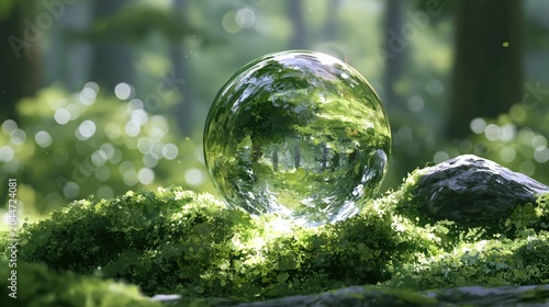 苔の上に置かれたガラス玉