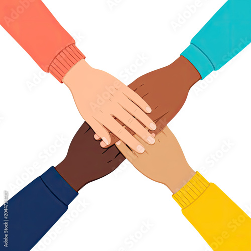Diverse Hands Stacked Together Symbolizing Teamwork Unity Friendship and Global Collaboration, Generative AI