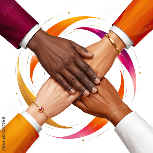 Diverse Hands Stacked Together Symbolizing Teamwork Unity Friendship and Global Collaboration, Generative AI