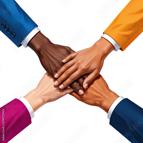 Diverse Hands Stacked Together Symbolizing Teamwork Unity Friendship and Global Collaboration, Generative AI