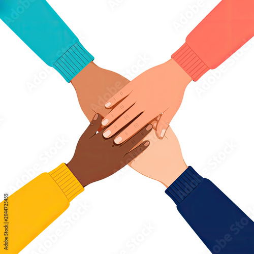 Diverse Hands Stacked Together Symbolizing Teamwork Unity Friendship and Global Collaboration, Generative AI