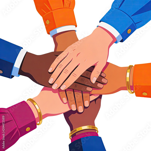 Diverse Hands Stacked Together Symbolizing Teamwork Unity Friendship and Global Collaboration, Generative AI