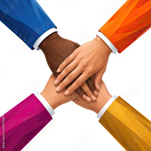 Diverse Hands Stacked Together Symbolizing Teamwork Unity Friendship and Global Collaboration, Generative AI