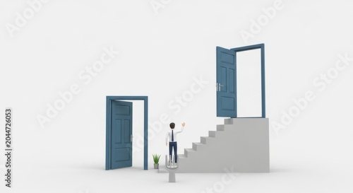 Businessman choosing between open doors
