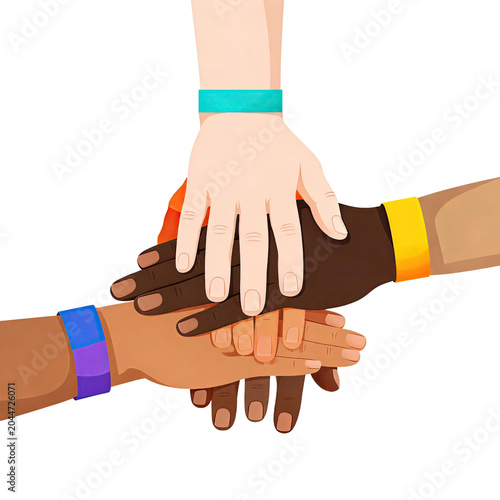 Diverse Hands Stacked Together Symbolizing Teamwork Unity Friendship and Global Collaboration, Generative AI