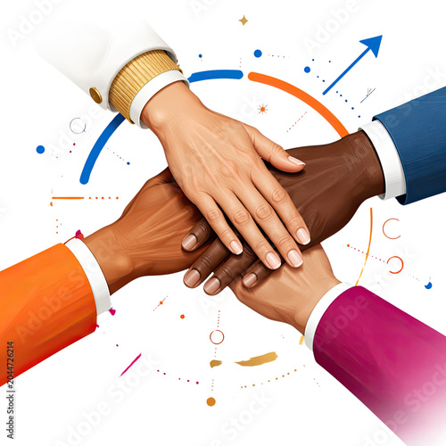 Diverse Hands Stacked Together Symbolizing Teamwork Unity Friendship and Global Collaboration, Generative AI