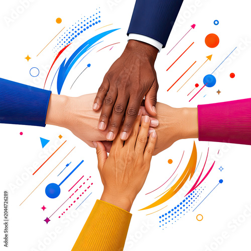 Diverse Hands Stacked Together Symbolizing Teamwork Unity Friendship and Global Collaboration, Generative AI