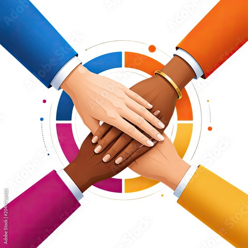 Diverse Hands Stacked Together Symbolizing Teamwork Unity Friendship and Global Collaboration, Generative AI
